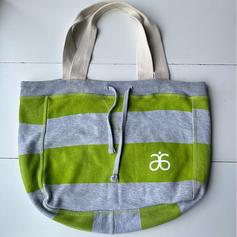 Arbonne MV Sport Beachcomber Bag Tote Green Gray Striped Sweatshirt Fleece Large